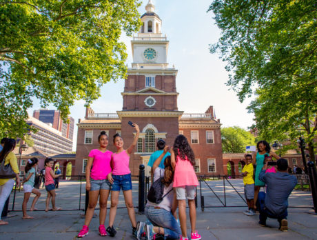 People taking photos outside of Independence Hall